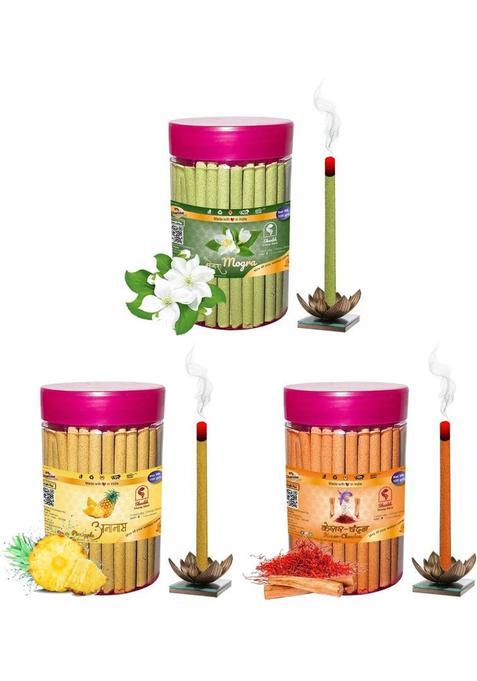 Shankh Kesar Chandan, Mogra & Pineapple Dhoop Stick Pack 300 Gm (100+100+100) Fragrance Mogra, (100 G, Set Of 3)