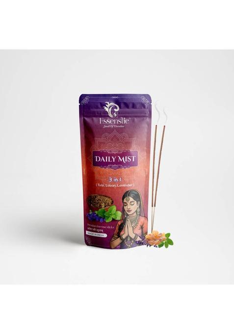 Essenstic 100% Natural Incense Sticks Zipper Pouch Pack Charcoal Free 9 Inches Long Agarbatti Three In One (120 G Set Of 1)