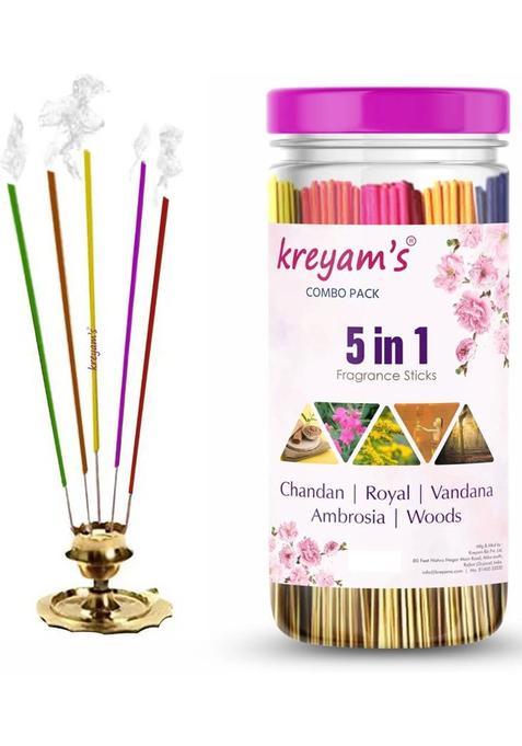Kreyam'S Extra Rich And Attractive Collection Incense Stick Agarbatti Chandan,, Royal,, Vandana,, Ambrosia,, Woods 225 Sticks Pooja Items (225 Units, Set Of 1)