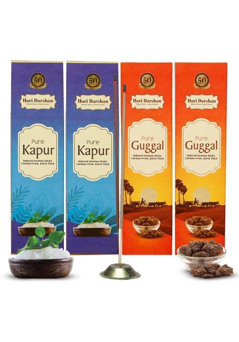 Hari Darshan Pure Gugal - Kapur Natural Incense Sticks Carbon Free Agarbatti Guggal, (60 G, Set Of 4)