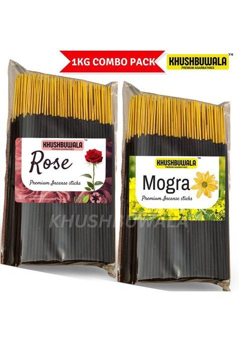 Khushbuwala Premium Rose Fragrance Agarbatti 1Kg Packet - Long-Lasting Positive Vibes Rose Mogra (2 G Set Of 2)