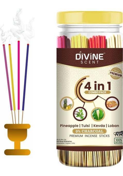 Divinescent Premium Incense Stick Agarbatti For Pooja Home & Temple Yoga Agarbati Pineapple Tulsi Kevda Loban (400 G Set Of 1)