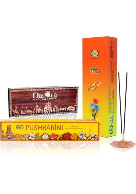Cycle Pure Three In OneDasara And Pushkarini Dhoop Bathi Combo (Pack Of 3) With Natural Floral Sandal Fragrance (260 G Set