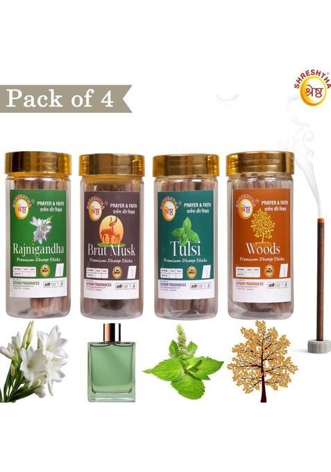 Shreshtha Premium Tulsi Rajnigandha Brut Musk Woods Bambooless Dry Dhoop Incense Sticks Tulsi Rajnigandha Musk (400 G Set Of 4)