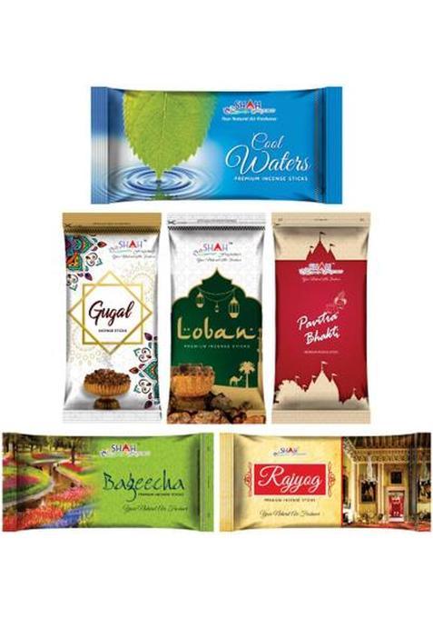 Shah Fragrances Meditation Combo Zipper Packs Incense Sticks (Pack Of 6)(640 Grams) Meditation (640 G Set 6)