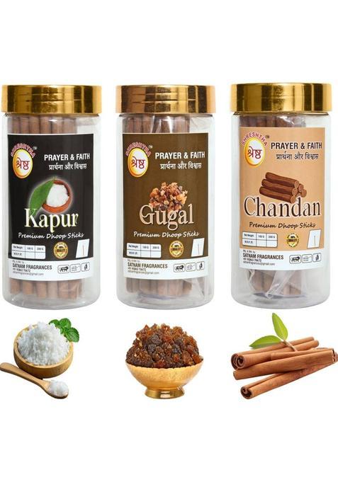 Shreshtha Premium Kapur Gugal Chandan Dhoop Agarbatti Incense Sticks (3X100G)(300Gms) Kapur Gugal Sandal (300 G Set Of 3)