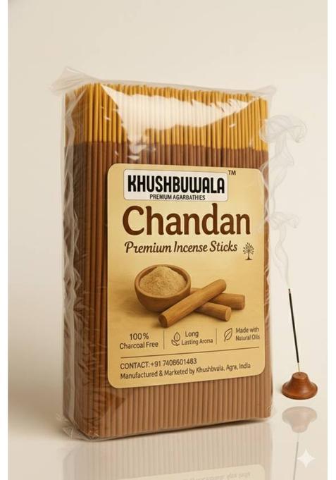 Khushbuwala Chandan Agarbatti Premium Sandalwood Incense Sticks For Puja 300 Gram Pack Chandan, 0% Charcoal, Item (400 G, Set Of 1)