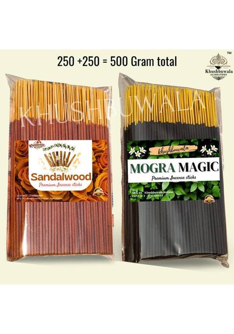 Khushbuwala Divine Aroma Incense Sticks Premium Agarbatti For Puja Meditation & Fragrance Sandalwood Mogra Magic (500 G Set Of 2)