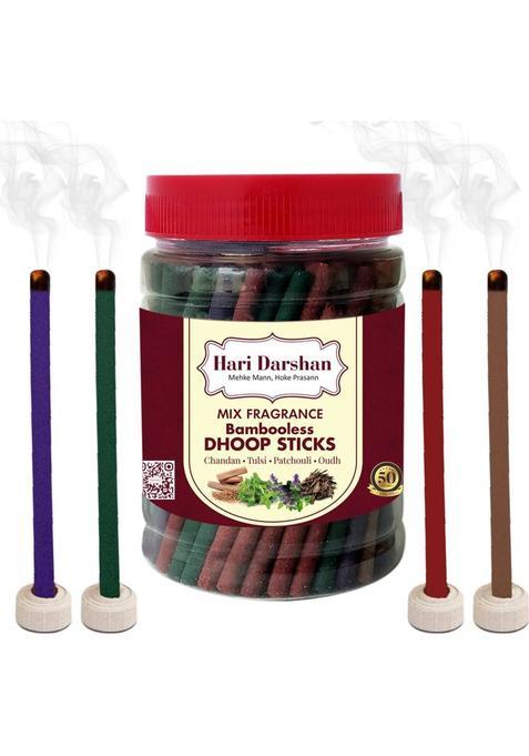 Hari Darshan Mix Fragrance Bamboo Less Incense Sticks ( 100 Sticks 25 Each) Chandan Oudh Patchouli Tulsi (100 Units Set Of 1)