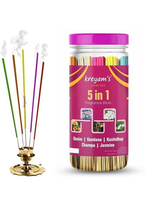 KreyamS Extra Rich Collection Variety Pack Incense Stick Agarbatti Blueden Vandana Kashidhup Champa Jasmine 225 Sticks Combo Set Pooja Items (225 Units Of 1)