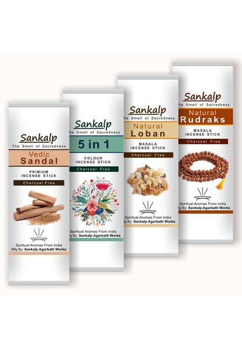 Sankalp Sandal Loban Mix Rudraksha Incense Sticks - Agarbatti Pack Of 4 X 100Gm Natural Rudraksh Mix Fragrance (100 G Set 4)