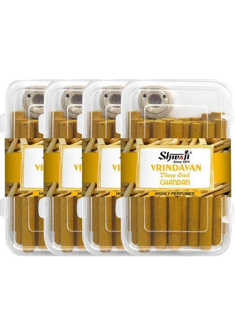 Shivaji Vrindavan Pure Organic Incense Dhoop Stick For Pooja Scented Fragrances-4 Pack Chandan Aroma (120 Units Set Of 4)
