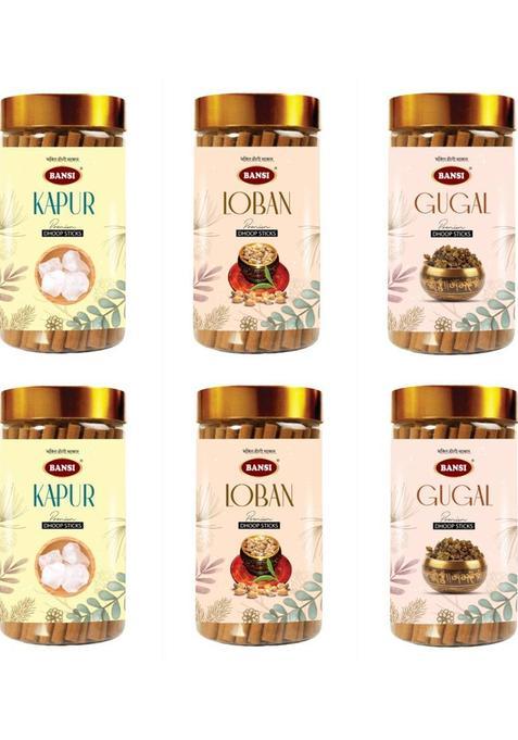 Bansi Premium Aroma Dry Dhoop Sticks- Gugal, Loban & Kapoor Guggal, Loban, Kapur (600 G, Set Of 6)