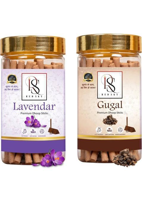 Red Sky (Combo02Lagu) Premium Dhoop Sticks Eco Friendly 100% Natural Biodegradable Lavendar Gugal Fragrance (200 G Set Of 2)