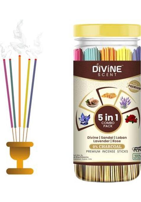 Divinescent Premium Incense Stick Agarbatti For Pooja Home Temple Meditation Yoga Divine Crystal Sandal Loban Lavendar Rose (400 G Set Of 5)