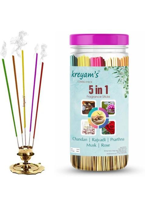 KreyamS Agarbatti Colour Incense Sticks For Meditation Yoga Relaxing Stress Relief Chandan Rajvadi Prathna Musk Rose 225 Pooja Items (225 Units Set Of 1)