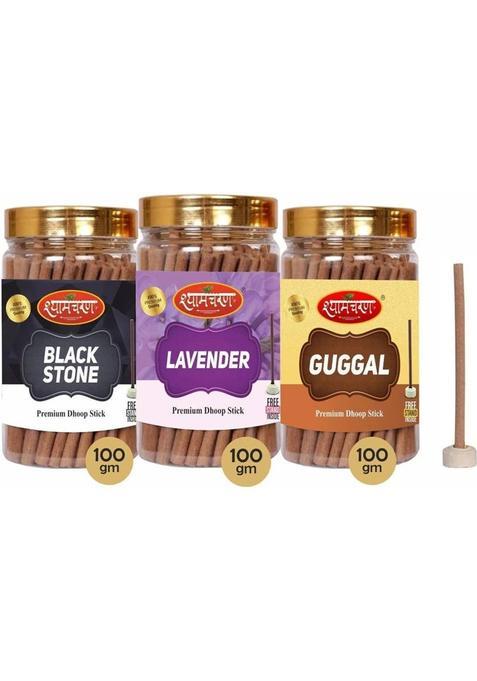 Shyamcharan Incense Dhoop Sticks, Fragrance - Blackstone, Lavender, Guggal Pooja Room Items Bati, Agarbatti Sticks (300 G, Set Of 3)