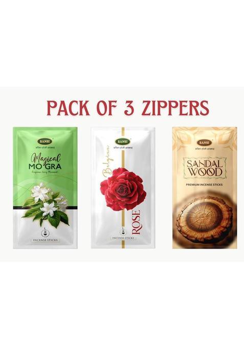Bansi Floral Fragrance Agarbatti For Divine Puja Experience Rose Mogra & Sandalwood Gulab Mogra Chandan (330 G Set Of 3)