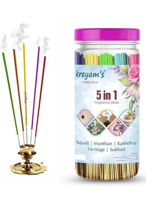 Kreyam'S Incense Sticks Variety Pack For Puja Meditation And Negative Energy Pooja Items Agarbatti Rose, Heritage, Kashidhup, Sukhad (225 Units, Set Of 1)
