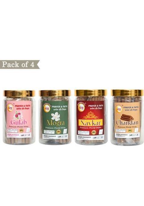 Shreshtha Premium Rose Sandal Mogra Navkar Dry Dhoop Incense Sticks 200Gmsx4 (800Gms) Jar Gulab Chandan Mogra (800 G Set Of 4)