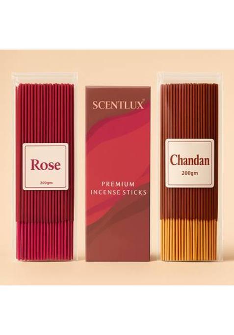 Scentlux Agarbati Sticks Premium Long Lasting Fragrance Chandan + Rose (400 G Set Of 1)