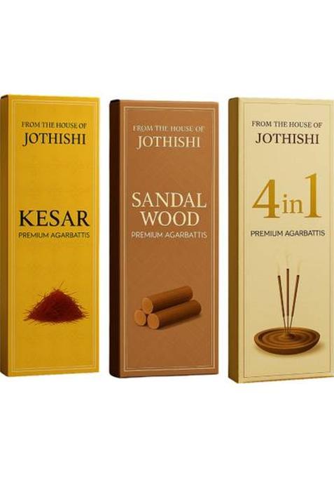 Jothishi Premium 4In1 Kesar Sandalwood Agarbatti Natural Fragrance Blend Kesar, Sandalwood, Multi-Fragrance (45 Units, Set Of 3)