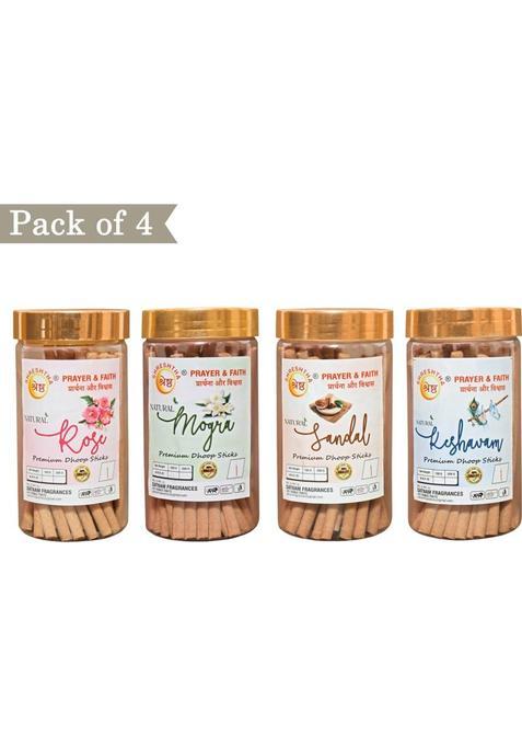 Shreshtha Natural Rose Mogra Sandal Keshavam Dry Dhoop Incense Stick Agarbatti (400Gms) Rose Sandal Mogra (400 G Set Of 4)