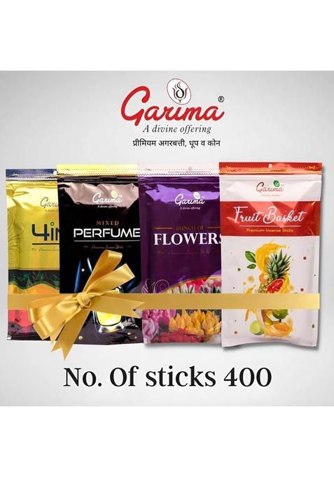 Garima Utlra Premium Zipper Pouch Incense Sticks Fruit Basket Bunch Of Flower Mixed Perfume 4 In 1 Pack (400 Units Set 4)