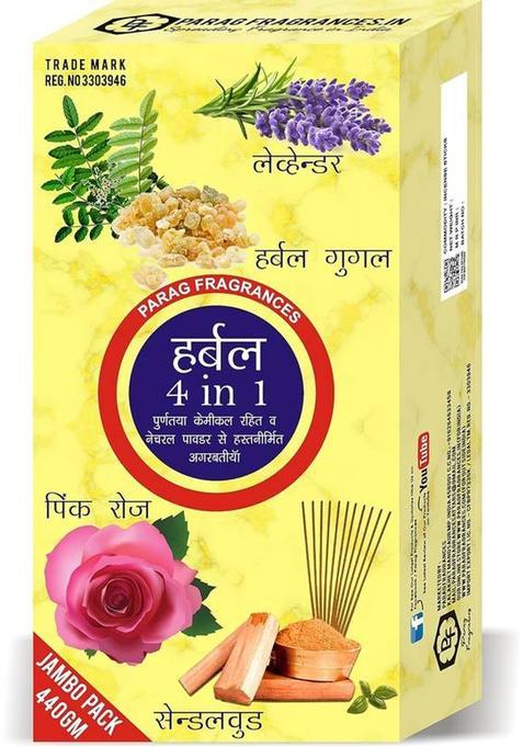 Parag Fragrances Herbal 4 In 1 Incense Sticks/Agarbatti Real Essential Oils Home Fragrance (440 G Set Of 1)
