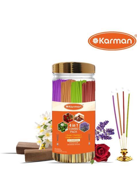 Karman Incense Sticks Combo Pack For Pooja And Meditation Agarbatti 400Gms GulabChandanMograLavender (225 Units Set Of 1)