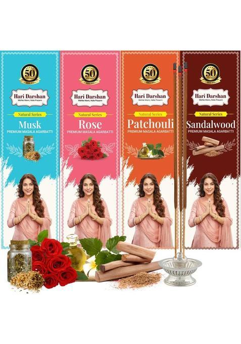 Hari Darshan Premium Masala Agarbatti Combo Incense Sticks (Pack Of 4 60G Each) Rose Sandal Musk Patchouli (60 G Set 4)