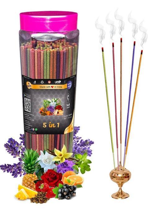 Shankh 5 In 1 (Multiple Fragrances) Agarbatti (Incense Stick) Pack Of 300 Gram Fragrances Rose, Mogra, Panchvati, Lavender, Pineapple (300 G, Set 1)