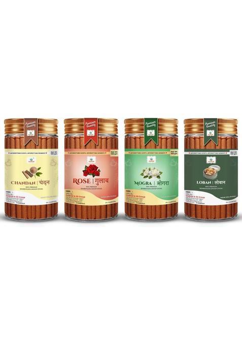 Godsun Chandan Rose Mogra Loban Dry Dhoop Sticks Jar (4 100)400Gm. Batti Units Set Of 4)