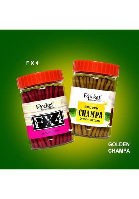 Rocket Agarbatti Fx4 & Champa Dhoop Sticks Jar(Pack Of 2)| Long Lasting Natural Fragrance| Woody / Floral (180 G, Set 2)