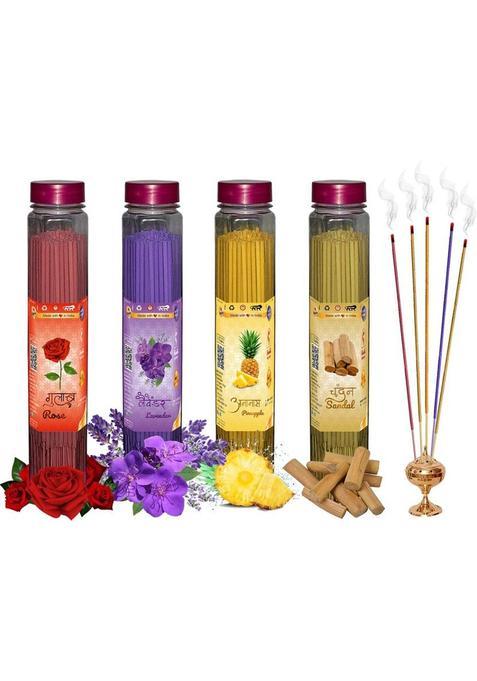 Green Spiritual Kesar Chandan Dhoop Stick (Incense Stick) Pack Of 450 Rose, Lavender, Pineapple, Sandal (Chandan) (450 G, Set 4)