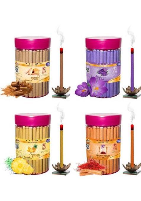 Green Spiritual 5 In 1 (Multiple Fragrances) Dhoop Stick (Incense Stick) Pack Of 400 Kesar Chandan, Panchvati, Lavender, Pineapple (400 G, Set 4)