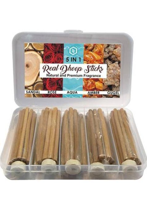 Parag Fragrances 5 In 1 Real Dhoop Sticks 250Gm Pack Sandalwood, Rose, Aqua, Amber And Guggal Multi (75, Set Of 1)