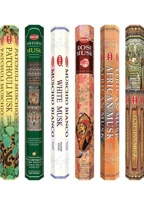 Hem Musk Collection Incense (20 Sticks Of Each Fragrance) Patchouli, Precious Musk, White, Rose, African, Egyptian, Agarbatti For Pooja (1 Units, Set 1)