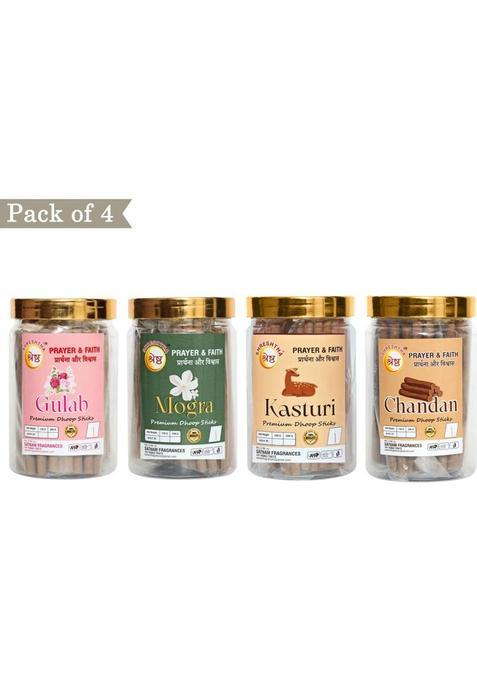 Shreshtha Premium Rose Sandal Mogra Kasturi Dry Dhoop Incense Sticks Agarbatti (800Grams) Gulab Chandan Mogra (800 G Set Of 4)