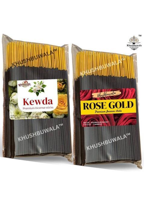 Khushbuwala Kewda & Rose Gold Incense Sticks | Premium Agarbatti For Puja Fresh Fragrance" Kewda, (400 G, Set Of 2)