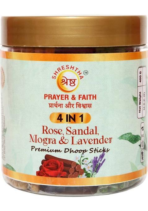 Shreshtha Premium 4In1 Rose Sandal Mogra Lavender Dry Dhoop Sticks Agarbatti (400Gms) Rose Sandal Mogra (400 G Set Of 1)