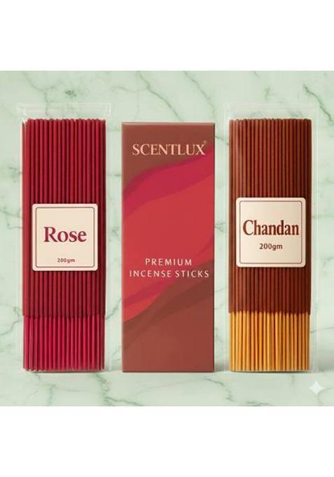 Scentlux Agarbatti Sticks Premium Long Lasting Fragrance Chandan + Rose (200 G Set Of 1)