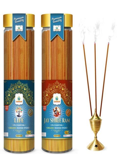 Godsun Premium Life Jay Shree Ram Agarbatti Jars (2 100)200Gms. 0% Charcoal Incense Sticks (200 G Set Of 2)