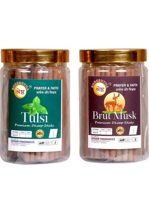Shreshtha Premium Tulsi Brut Musk Bambooless Dry Dhoop Incense Sticks Agarbatti Tulsi (400 G Set Of 2)