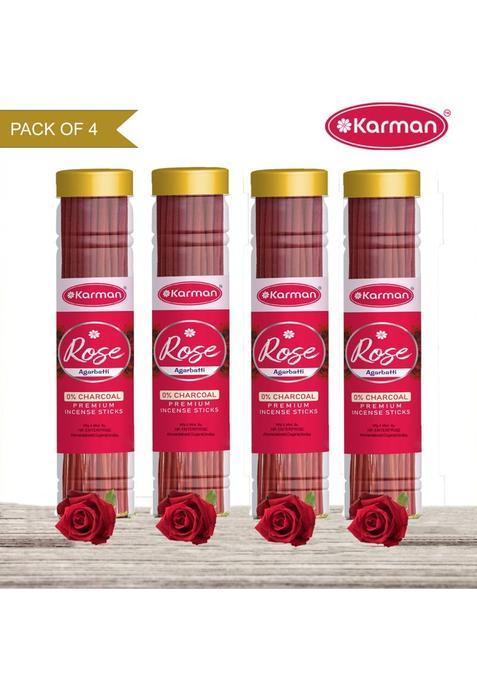 Karman Premium Rose Agarbatti For Pooja Items,Incense Sticks,No Charcoal,100% Herbal Fragrance (100 G, Set Of 4)