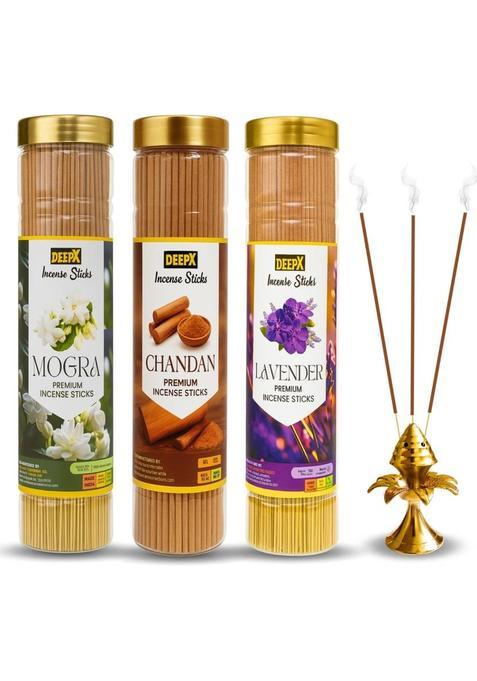 Deepx Mogra Agarbatti | Chandan Incense Stick Lavender Bamboo Free Mogra, Chandan, (300 G, Set Of 3)
