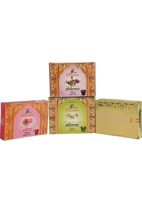 Krishnakala Floral Sambrani Cup Combo Of 4 Rose, Lavender, Mogra And Chandan (48 Units, Set 4)