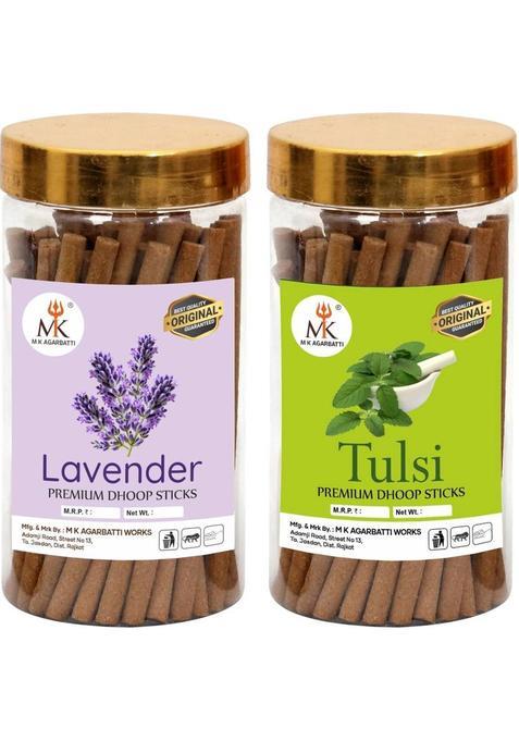 Mkagarbattti Pooja Dhoop Sticks Premium Jar 100Gm X2 ( 200 Gram) | No Bamboo Charcoal Tulsi, Lavender (200 G, Set Of 2)