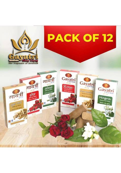 Gayatri Puja Dhup Premium Mogra/Chandan/Rose Mix Mogra, Chandan, Rose (240 Units, Set Of 12)
