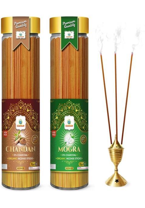 Godsun Premium Chandan, Mogra Agarbatti Jars (2 100)200Gms. 0% Charcoal Incense Sticks (200 G, Set Of 2)